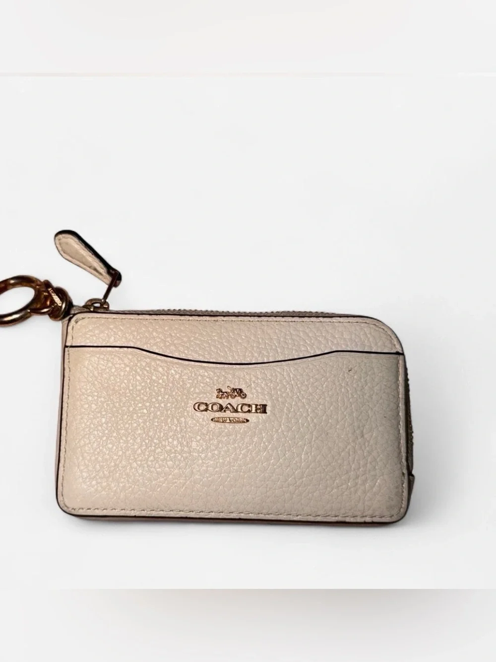 Coach Pebbled Leather Card Case Wallet in Chalk Cream with Gold Hardware